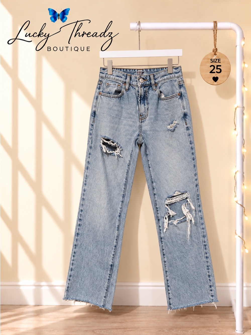 PacSun 90s Straight Distressed Jeans Size 25 Light Wash Raw Hem